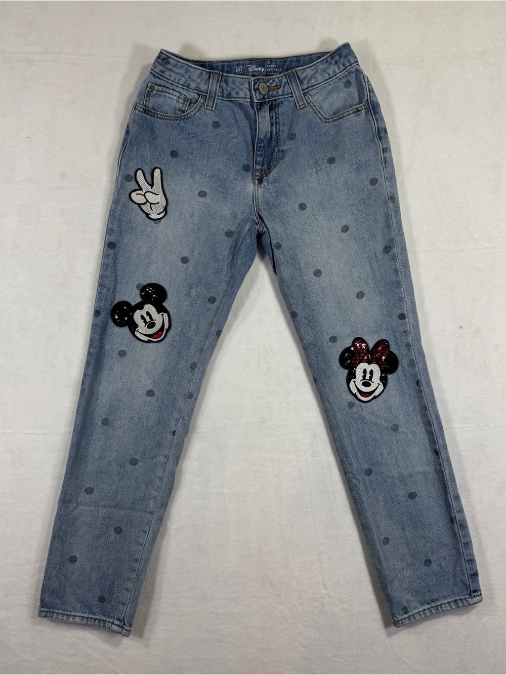 Disney x Gap Girls Jeans Mickey & Minnie Appliqué Patches Polka Dots size 10